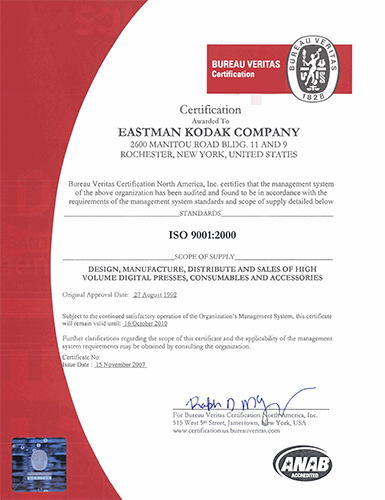 Eastman Kodak ISO 9001:2000